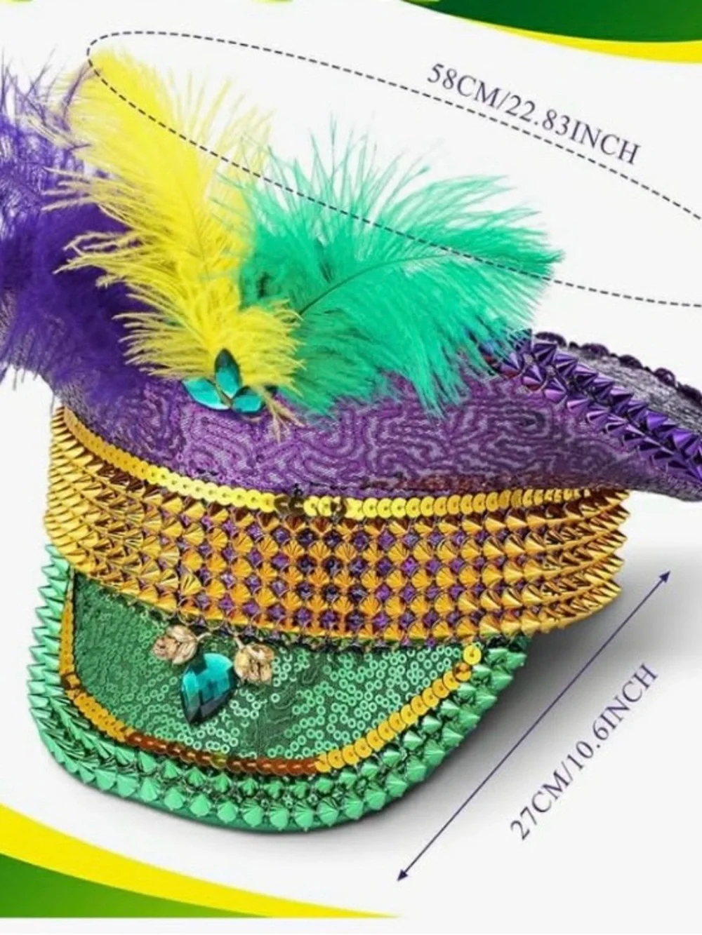 NEW Mardi Gras Feathered Sequin Mini Top Hat - Green, Purple & Yellow NWOT
